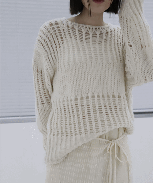 보트넥 그물 니트 ( knit)